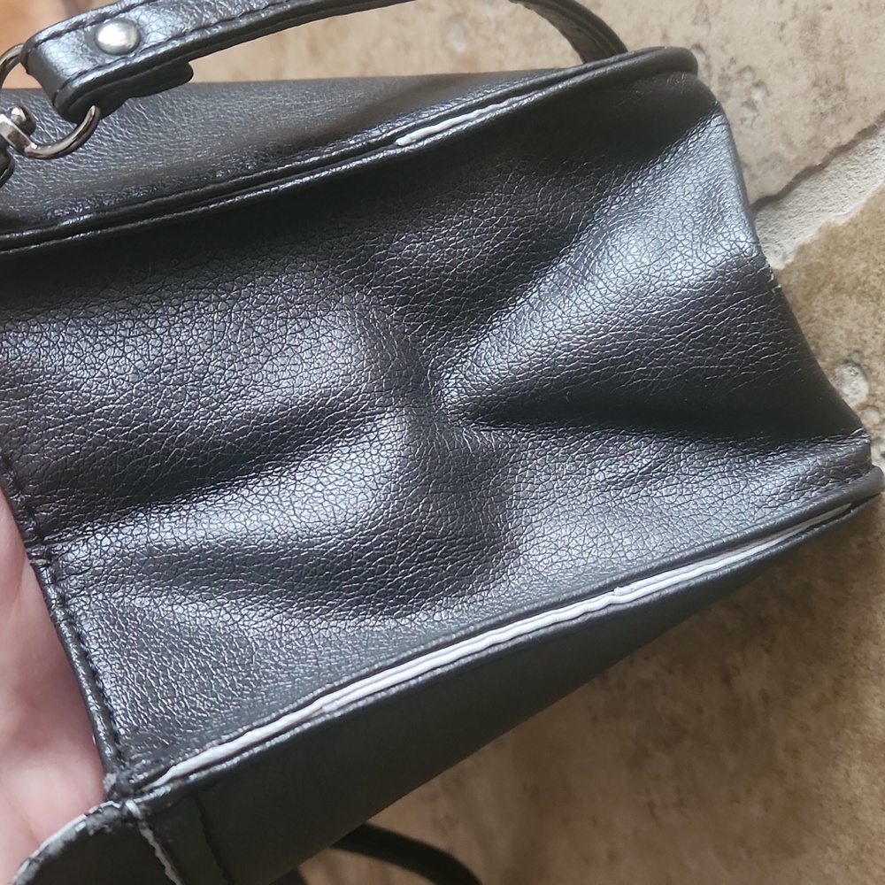 Pouchee Black Women's Crossbody Bag with Silver Ring Accent - Picture 6 of 12